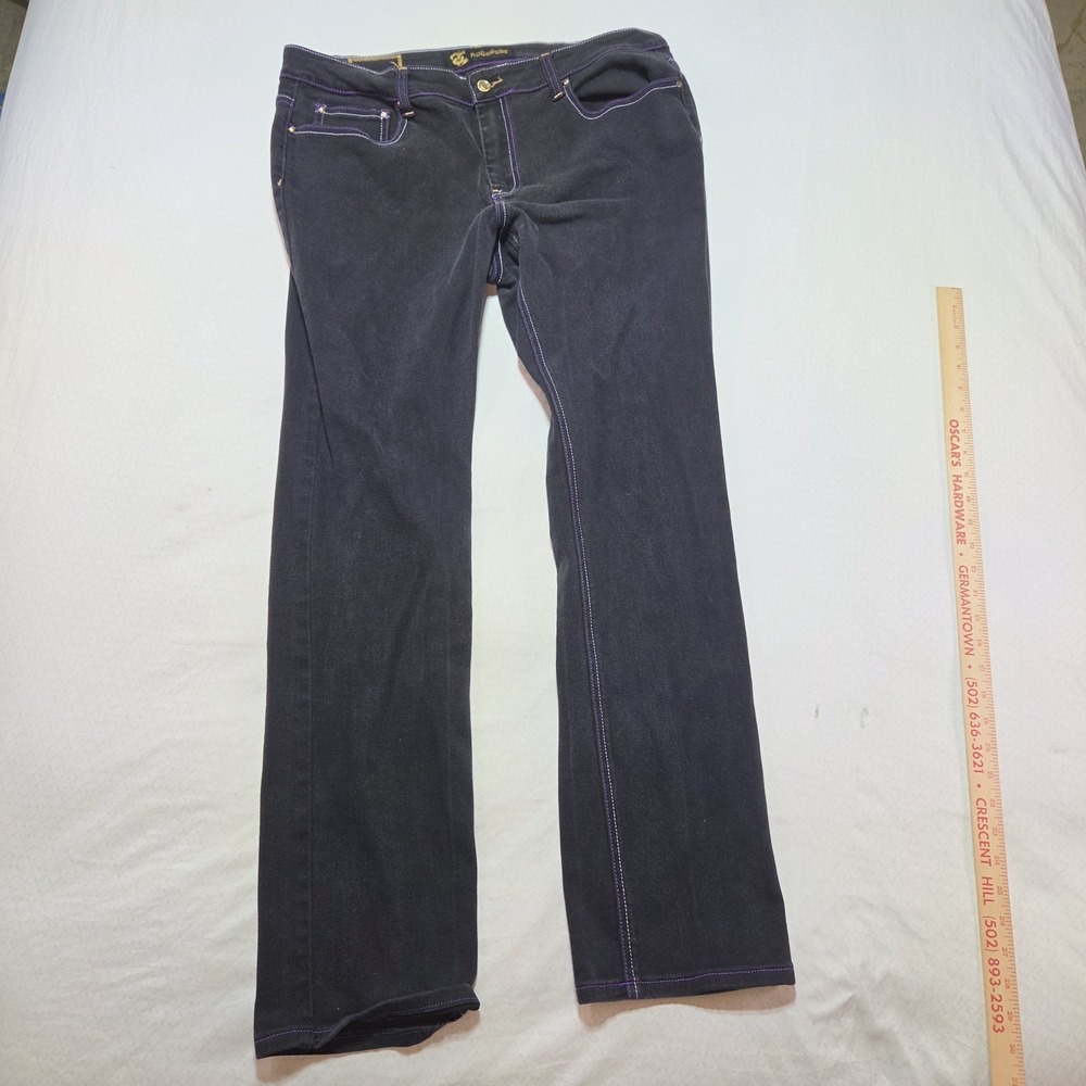 Vintage ROCAWEAR Jeans Dark Blue Size 18 Streetwear Y2K Purple Stitch